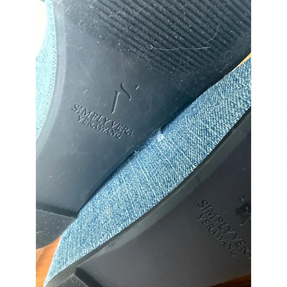 Simply Vera Vera Wang Blue Denim Rhinestone Wedge Sandals Slides Womens 8.5 M